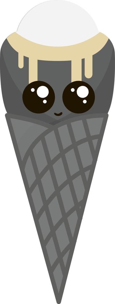 Ice cream in black cone, illustration, vector on white background.