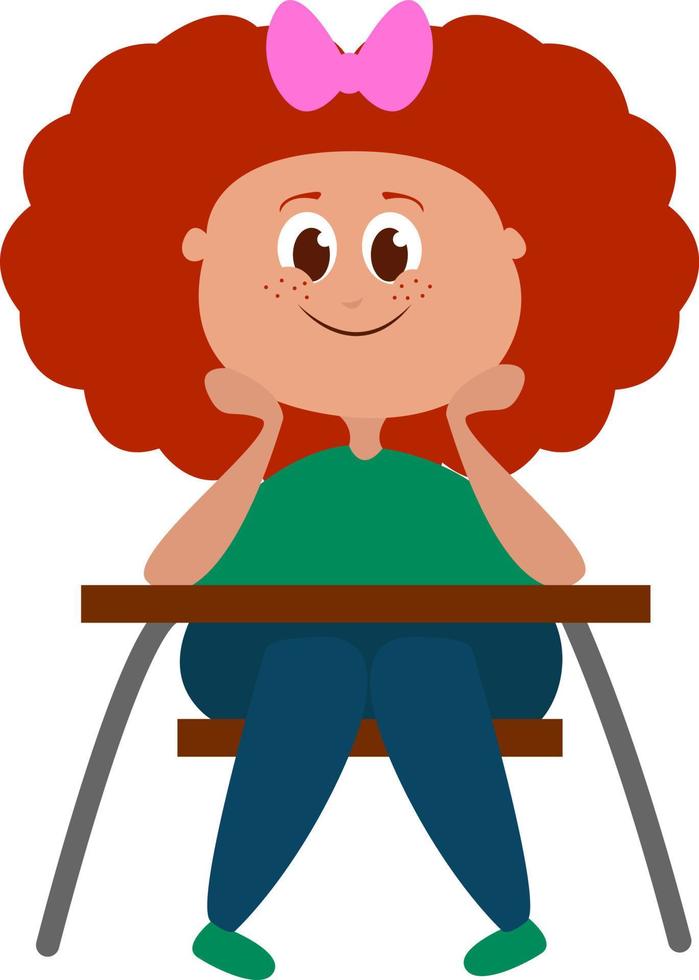 Curly schoolgirl illustration vector on white background.