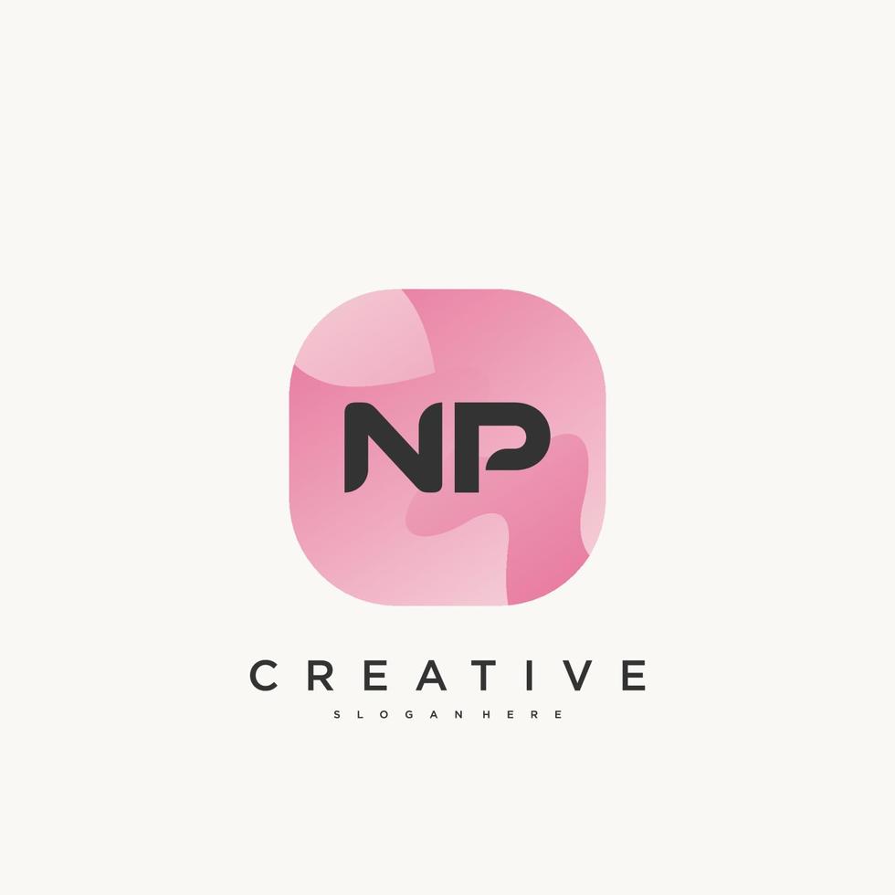 Elementos de plantilla de diseño de icono de logotipo de letra inicial np con arte colorido de onda vector