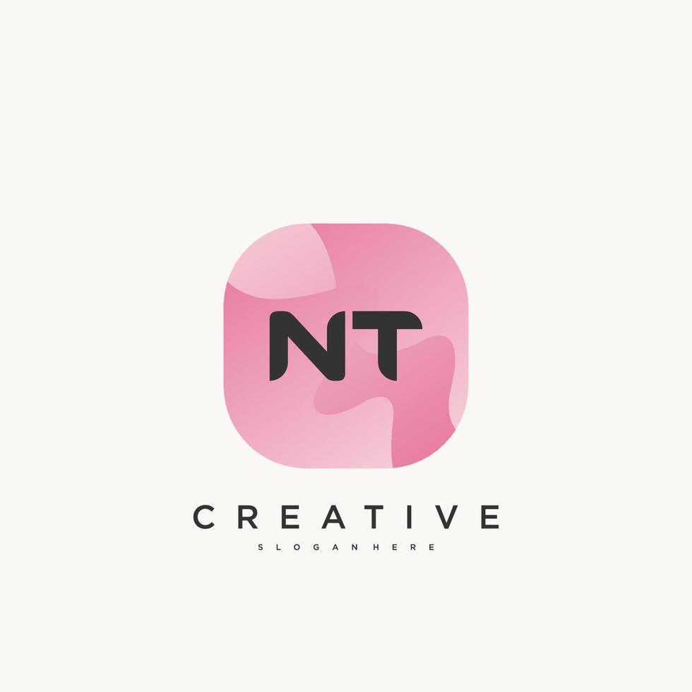 elementos de plantilla de diseño de icono de logotipo de letra inicial nt con arte colorido de onda vector