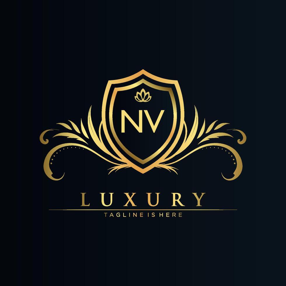 NV Letter Initial with Royal Template.elegant with crown logo vector, Creative Lettering Logo Vector Illustration.