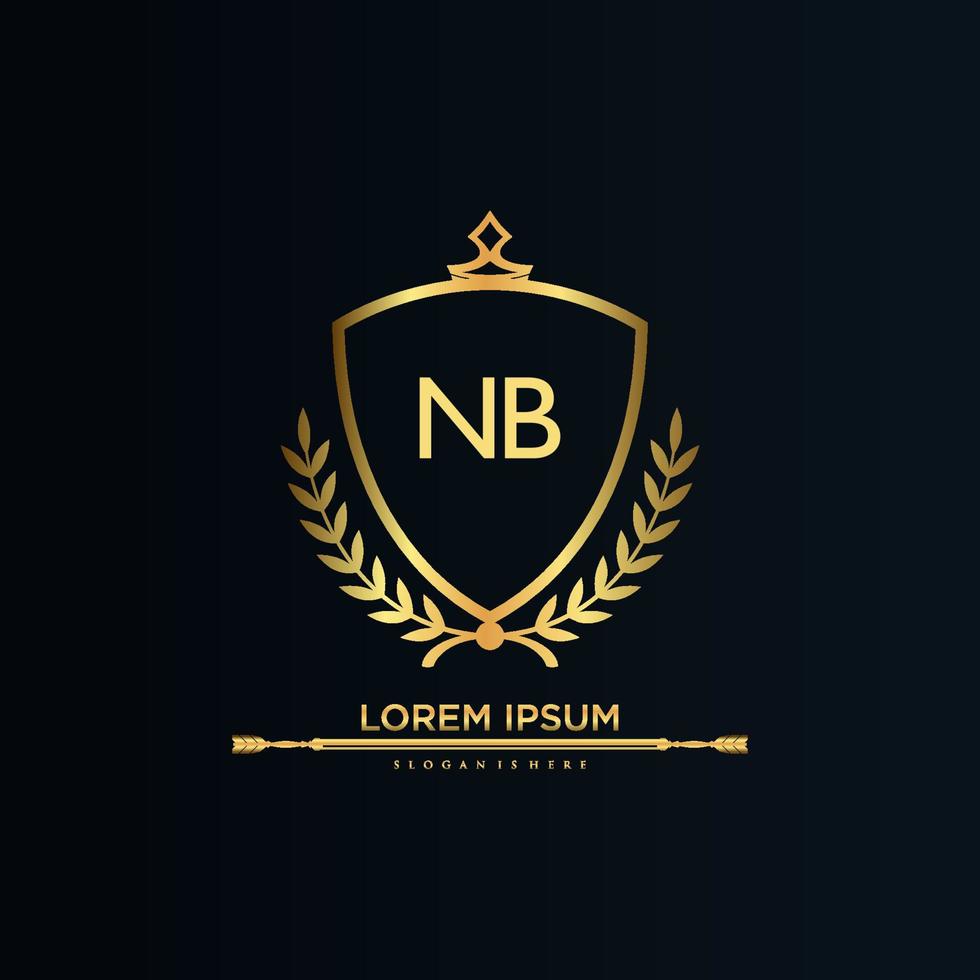 NB Letter Initial with Royal Template.elegant with crown logo vector, Creative Lettering Logo Vector Illustration.