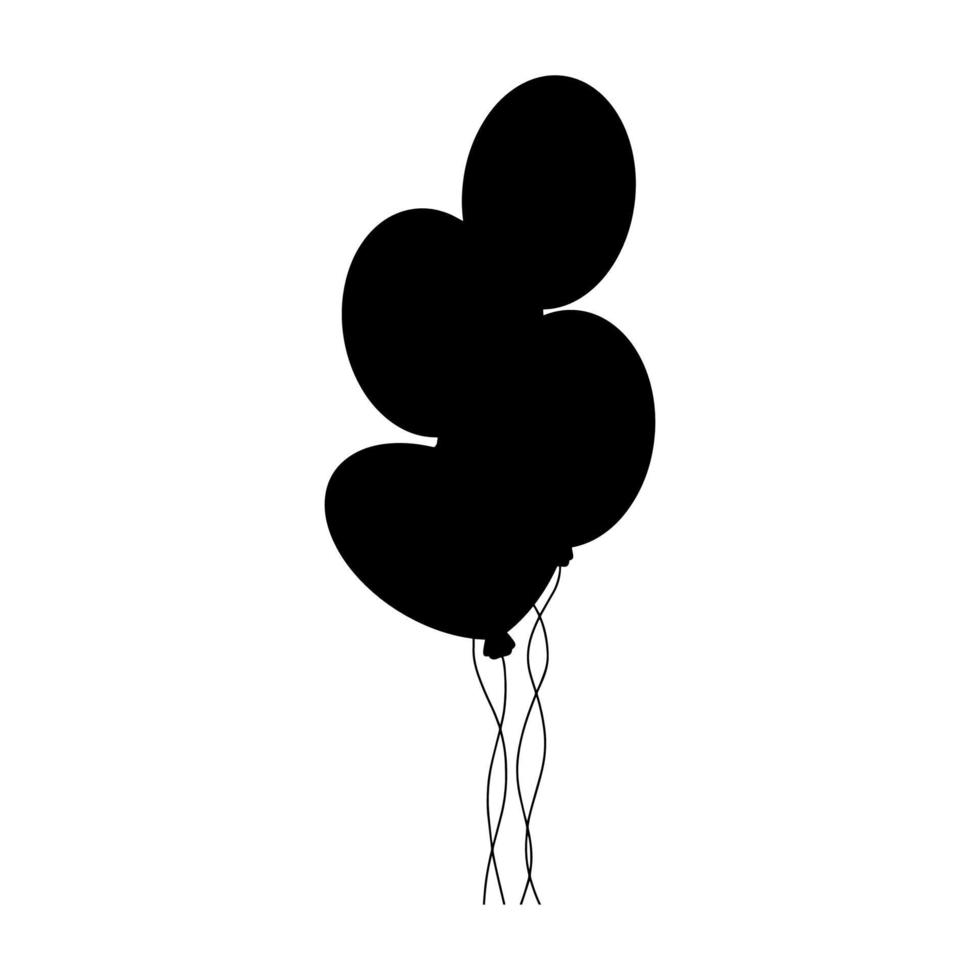 Black silhouette. Birthday balloons. Design element. Vector illustration isolated on white background. Template for books, stickers, posters, cards, clothes.