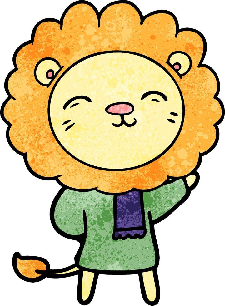 Retro grunge texture cartoon cute lion vector