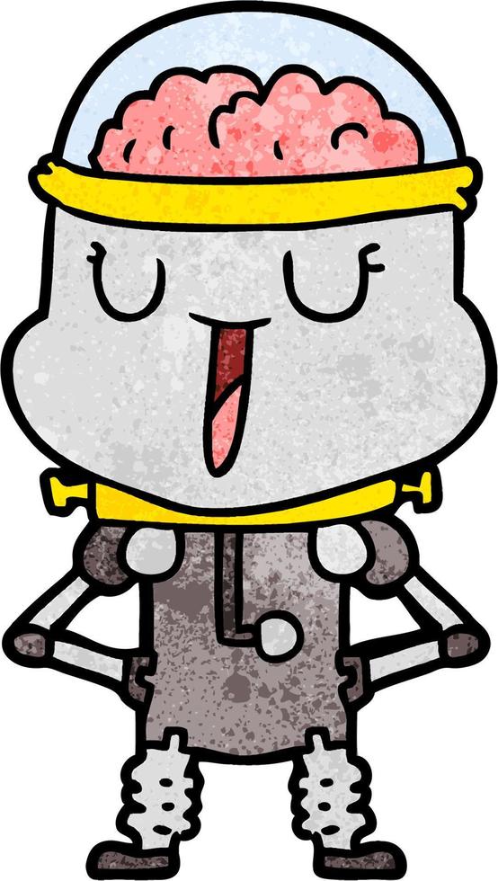 Retro grunge texture cartoon happy robot vector