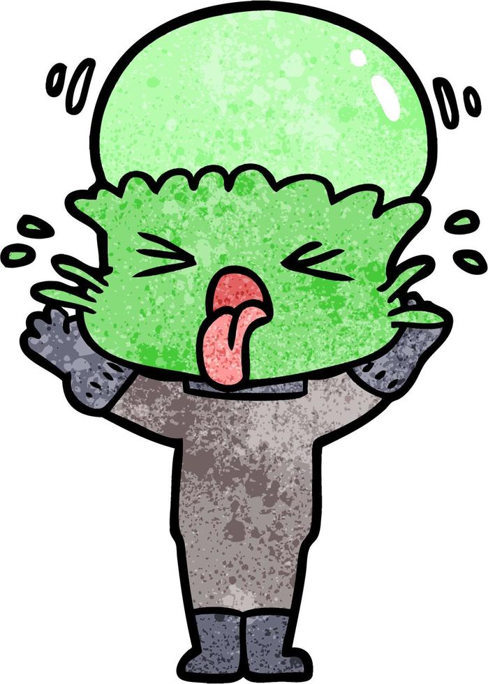 Retro grunge texture cartoon alien tongue out vector