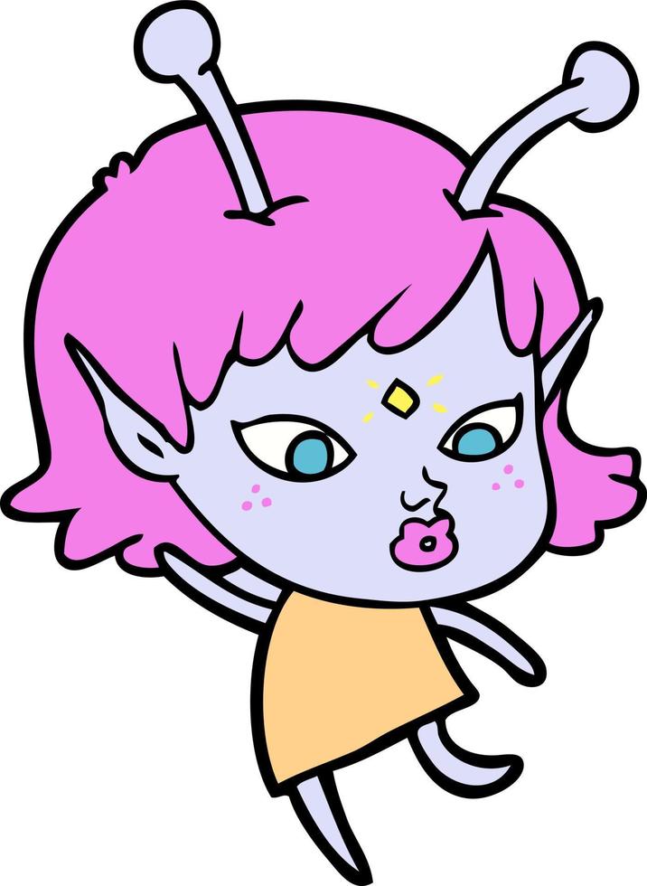 Cartoon cute alien girl vector