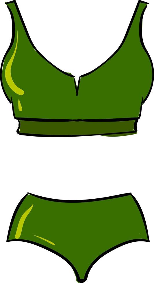 Green swimsuit, illustration, vector on white background.