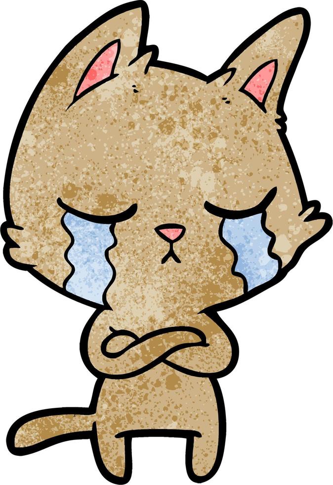 gato de dibujos animados de textura grunge retro llorando vector