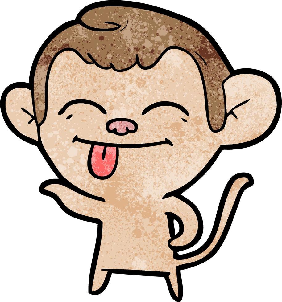 Retro grunge texture cartoon monkey tongue out vector