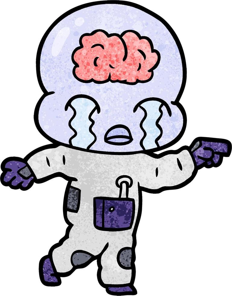 Retro grunge texture cartoon alien crying vector