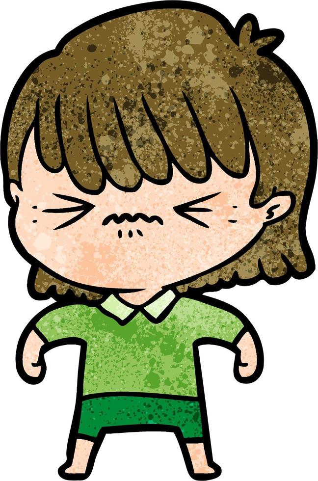 chica enojada de dibujos animados de textura grunge retro vector