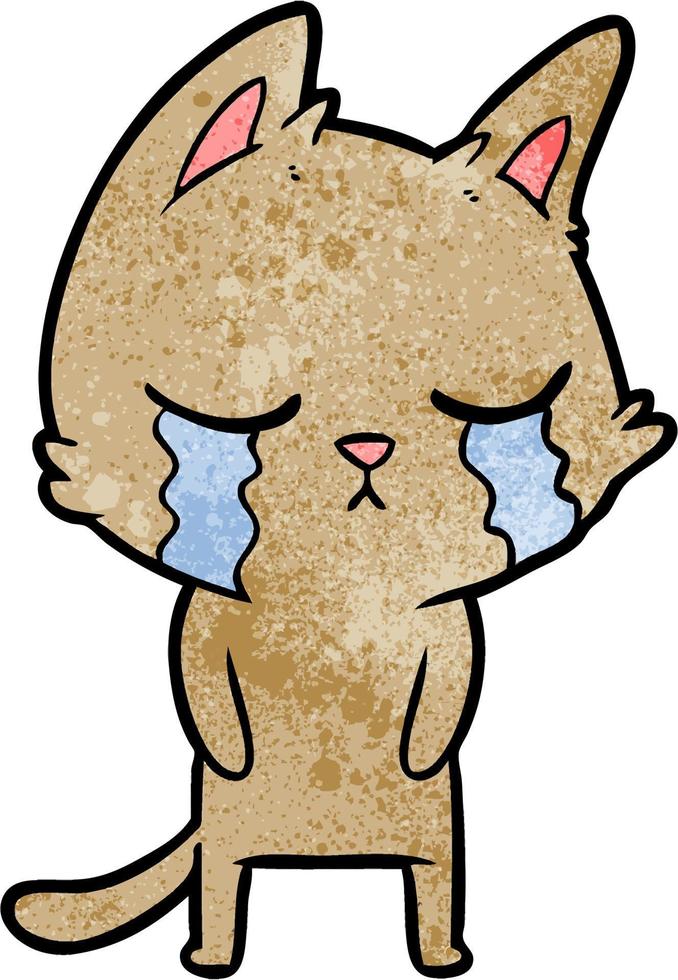Retro grunge texture cartoon crying cat vector