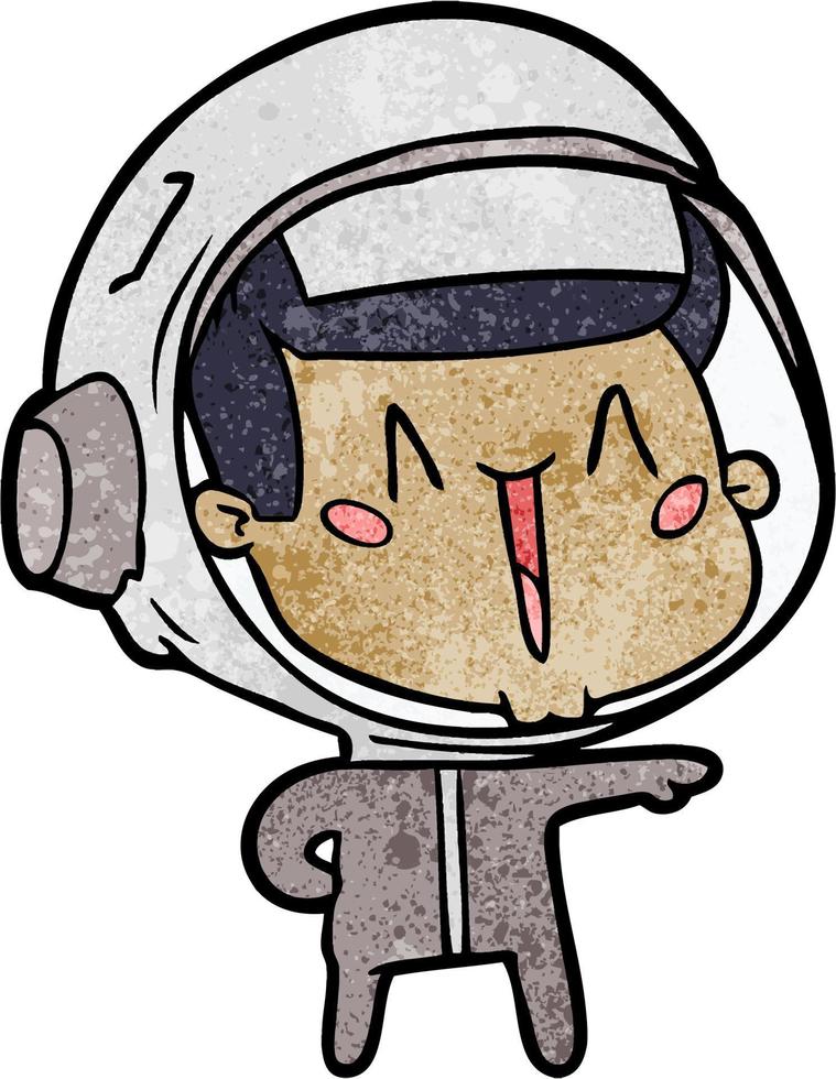 Retro grunge texture cartoon laughing spaceman vector