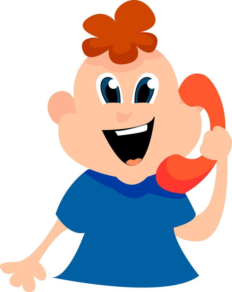 Boy with telephone, illustration, vector on white background.