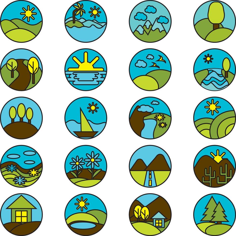 Landscape icon pack, illustration, vector on a white background.