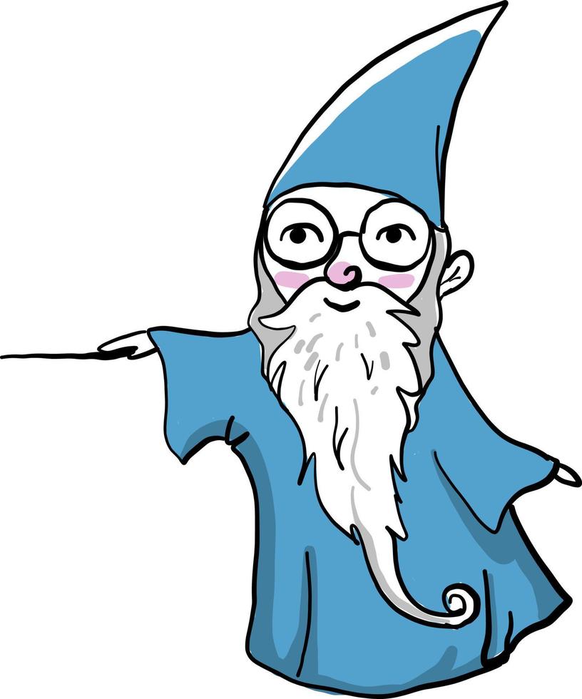 Merlin with magic wand, illustration, vector on white background