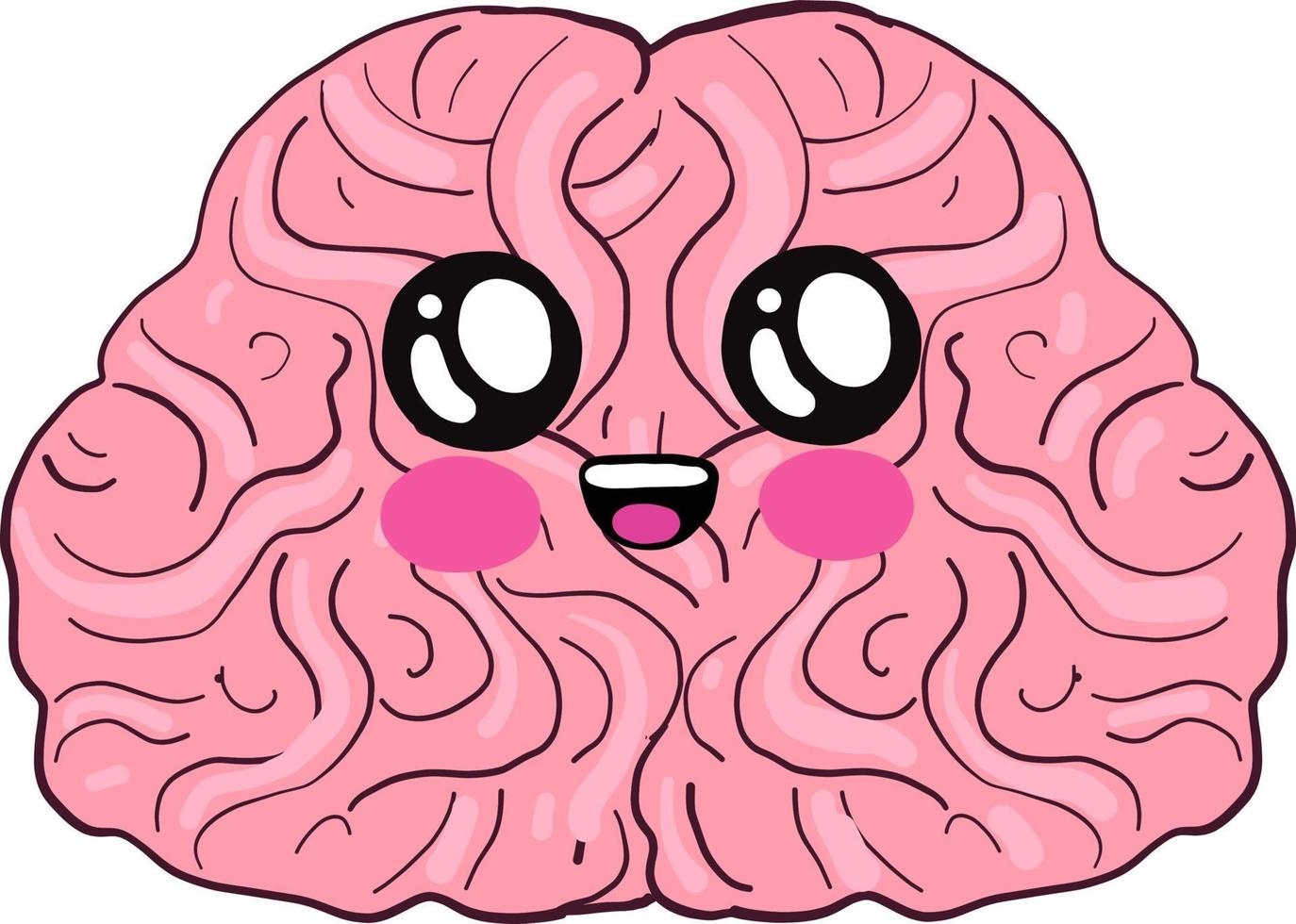 Pink brain with a face, illustration, vector on white background.
