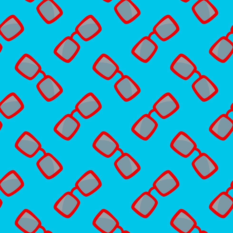 Red glasses, seamless pattern on a blue background. vector