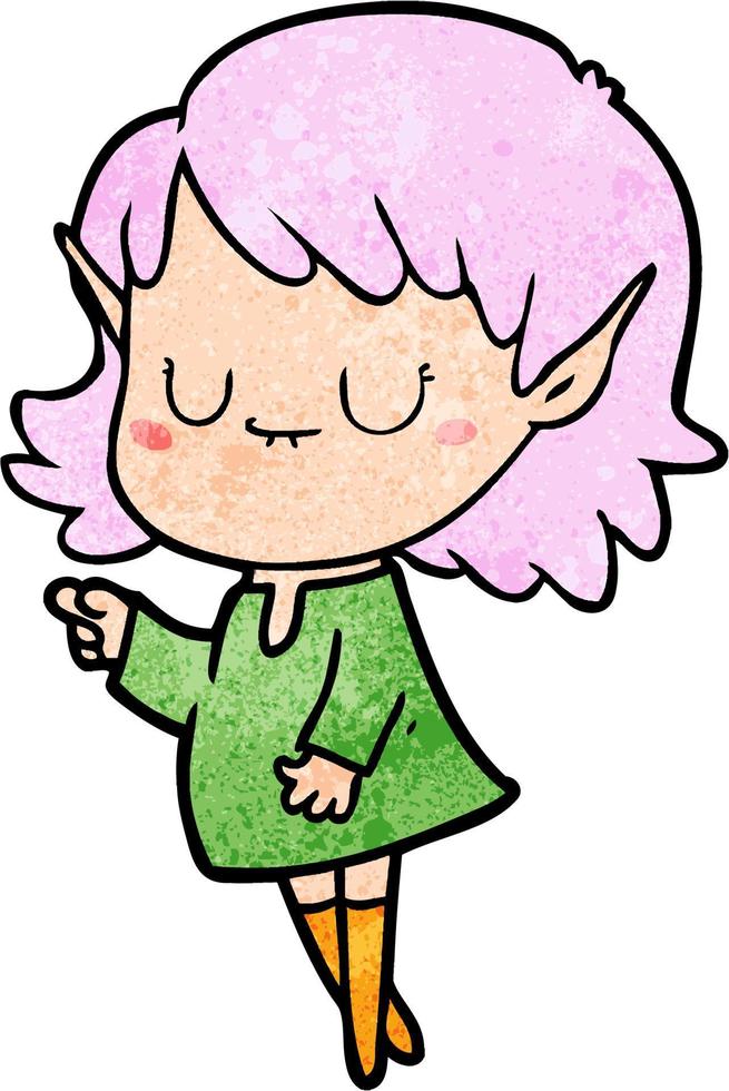 Retro grunge texture cartoon happy elf girl vector