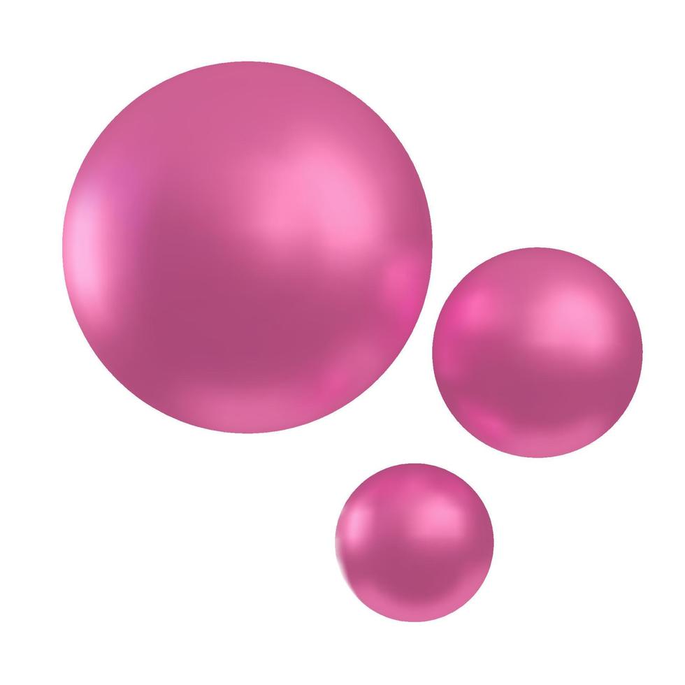 A set of pink metallic bubble gum. 3d balloons on a white isolated background. vector