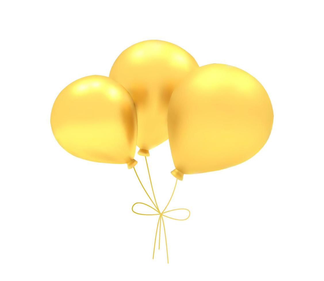 3d glossy golden balloons. Decoration for party, holiday, celebration.  Design element for greeting card, congratulations. Realistic vector illustration.