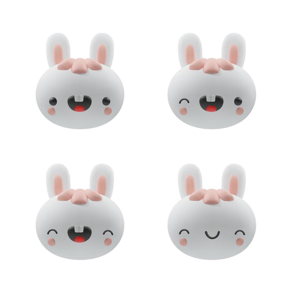 3d cartoon rabbits render icons set.  Funny hare, cute animal character, symbol of 2023.    Realistic vector design element.