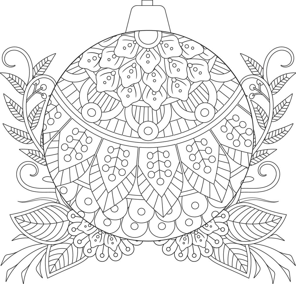 Christmas Ball Coloring Pages with Floral Style for adult vector