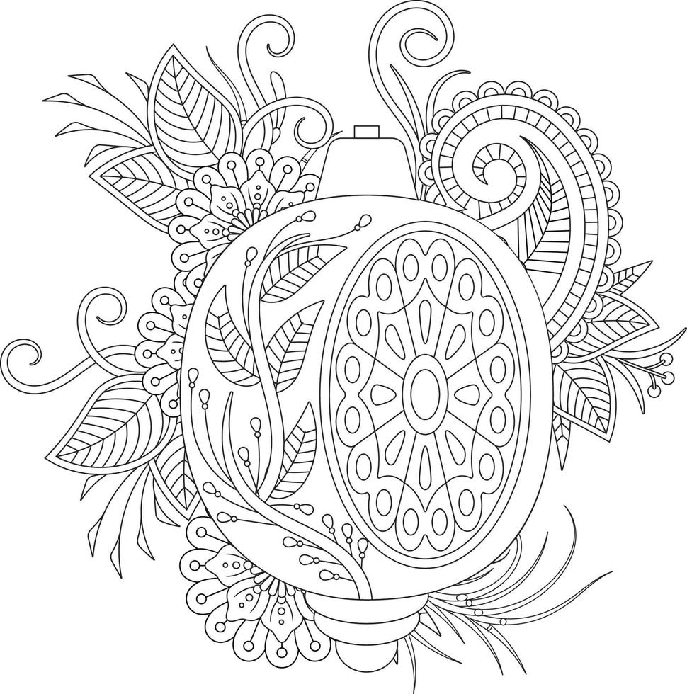 Christmas Ball Coloring Pages with Floral Style for adult vector