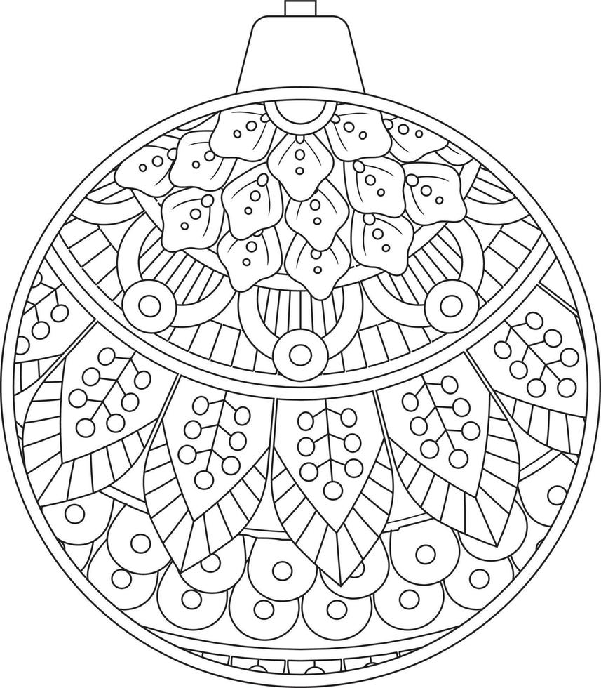 Christmas Ball Coloring Pages with Floral Style for adult vector