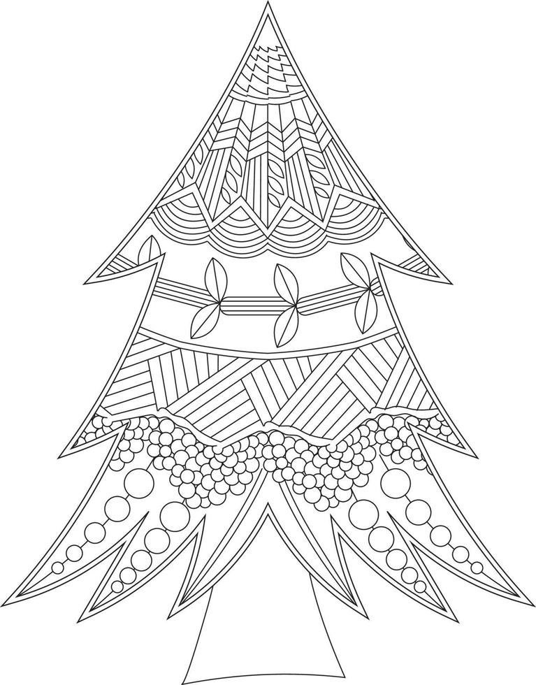 Christmas Tree Coloring Page with Mandala Style vector