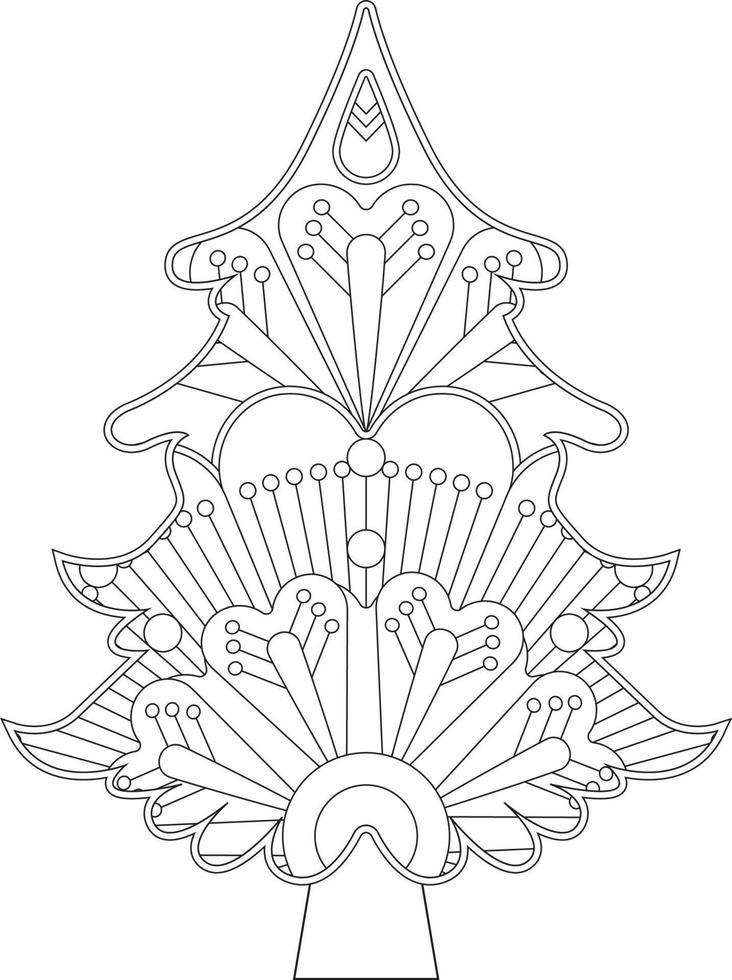 Christmas Tree Coloring Page with Mandala Style vector