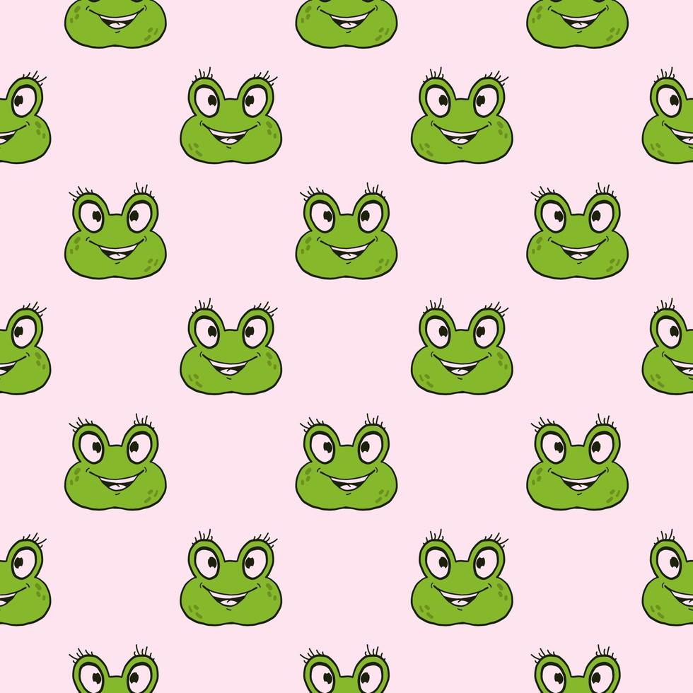 Frog with eyelashes,seamless pattern on very light pink background. vector