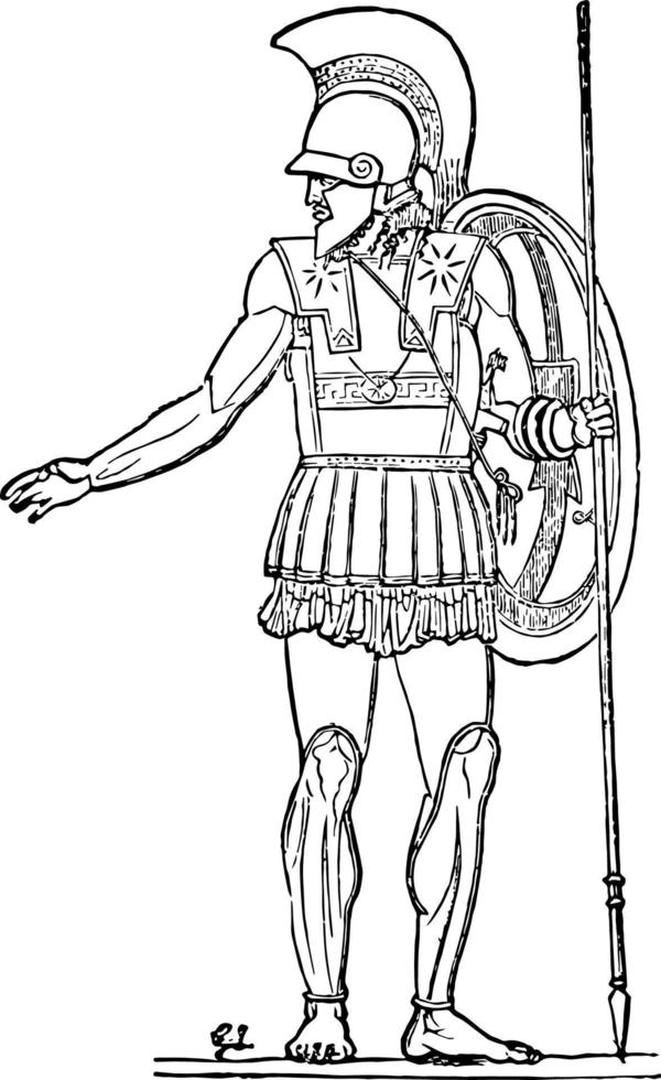 soldado griego, ilustración antigua. vector