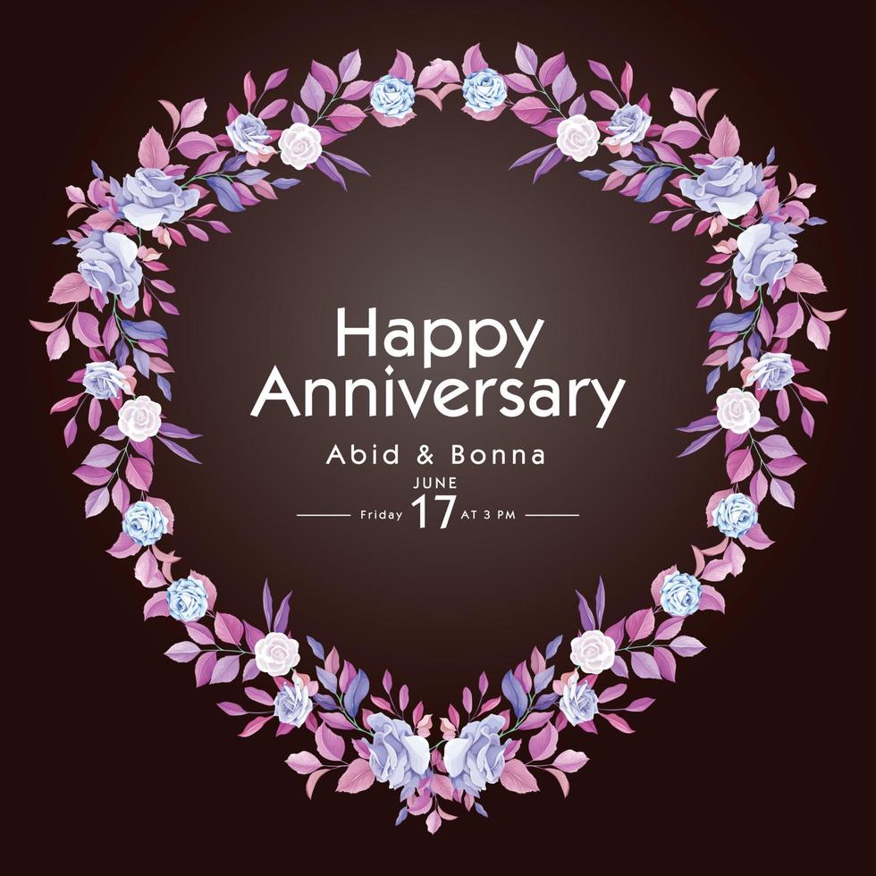 Luxurious anniversary gift card with deep purple rose flower vector