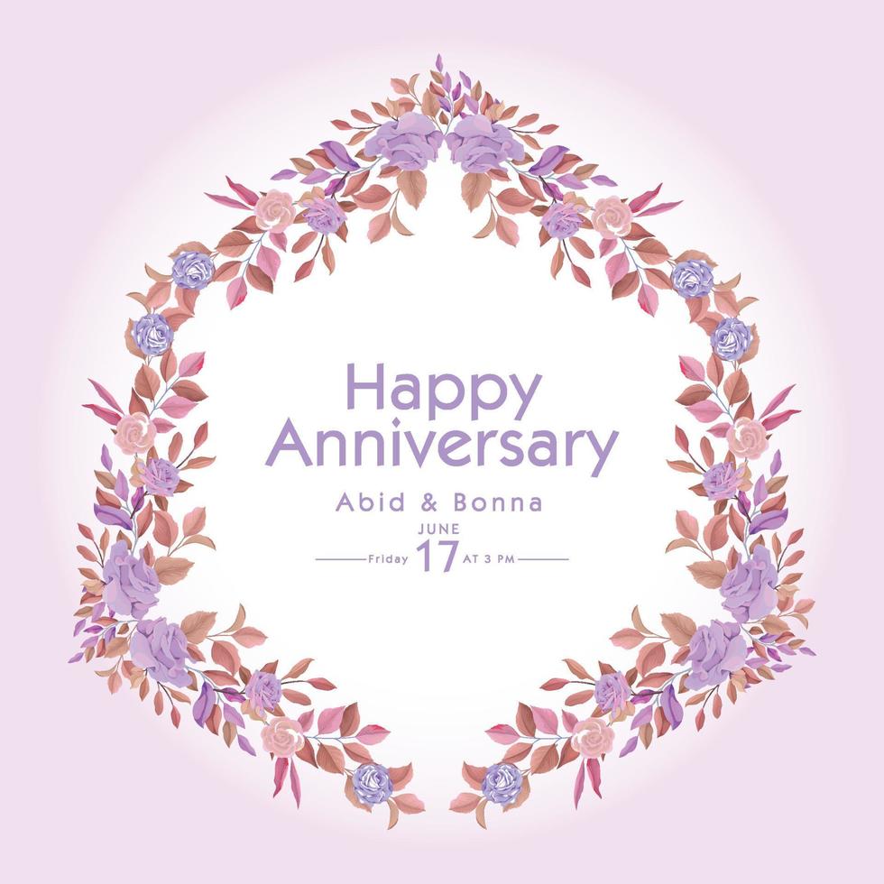 Deep purple rose polygon frame welcome card vector