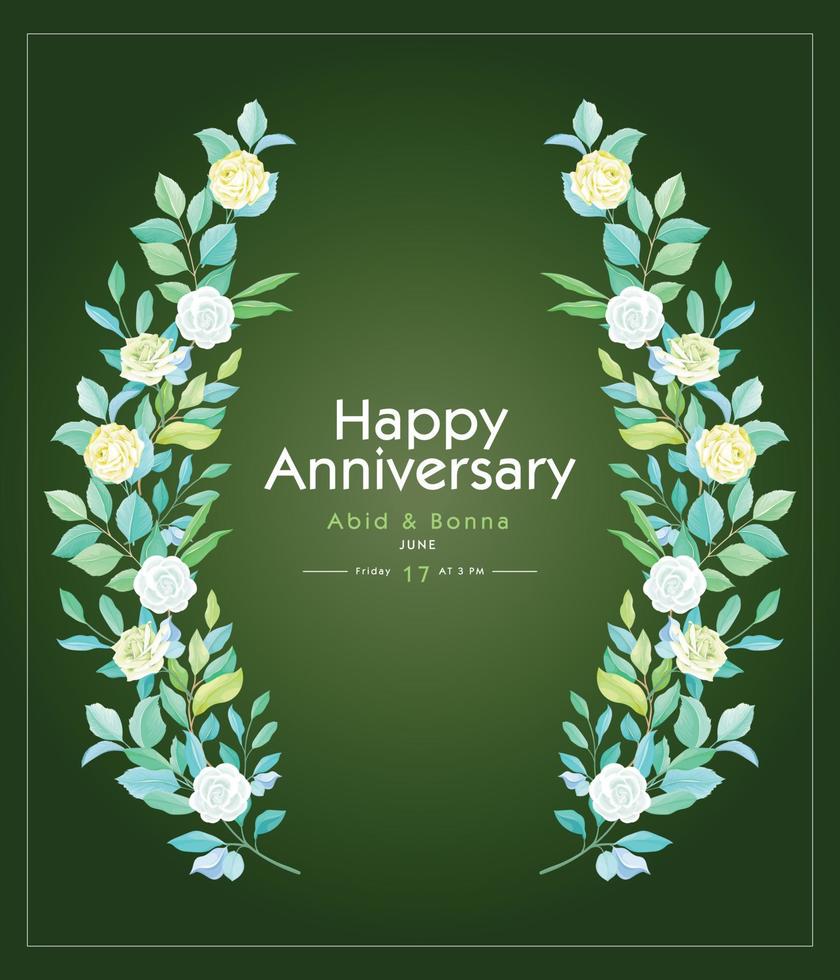 Light pink and white rose with greenish background wedding anniversary card vector