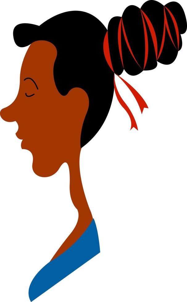 Black girl with messy bun, illustration, vector on white background.