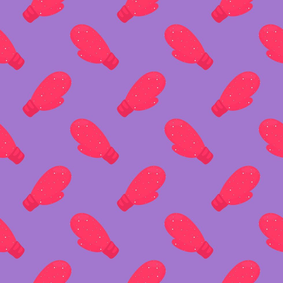 Pink mittens , seamless pattern on a purple background. vector