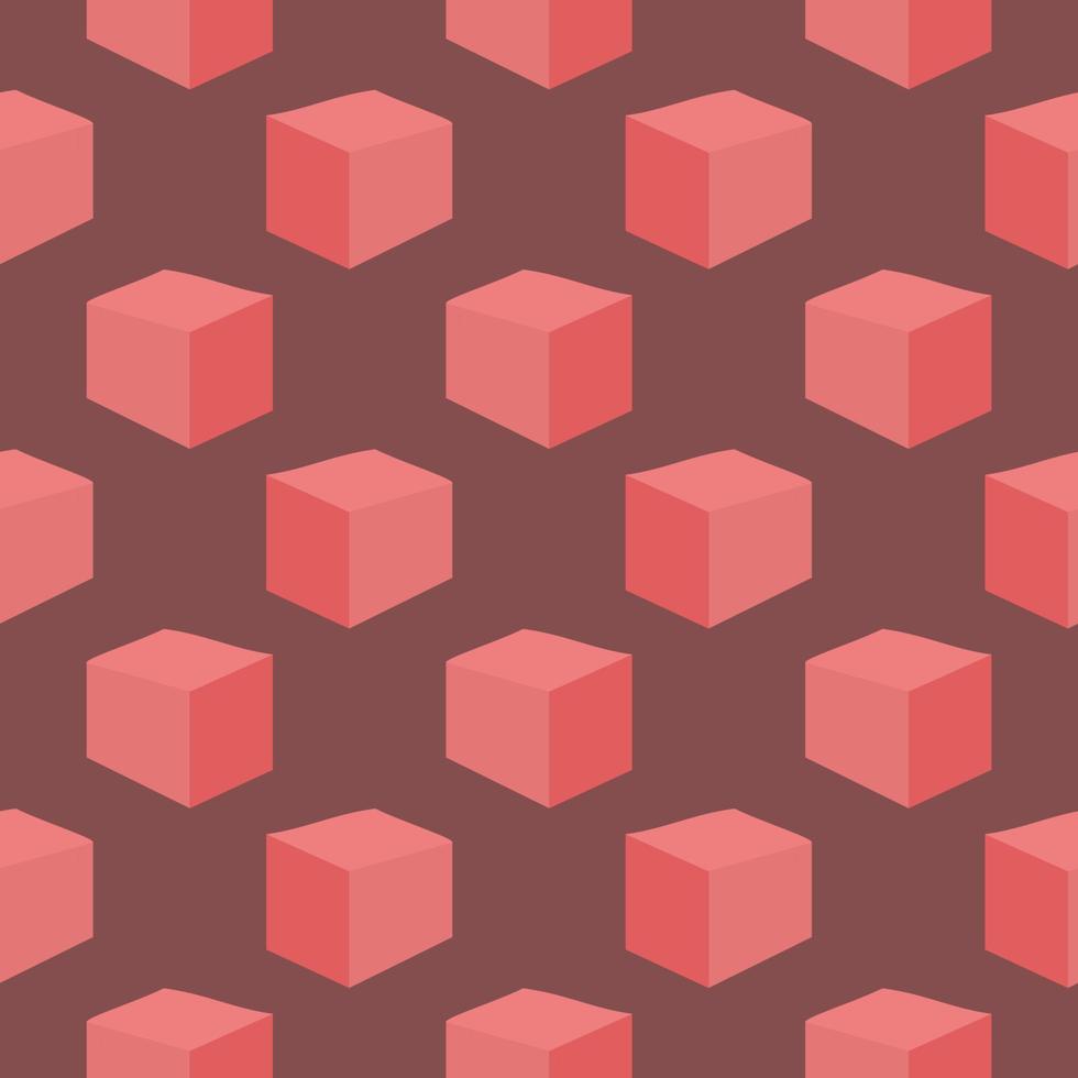 Red cubes,seamless pattern on brown background. vector