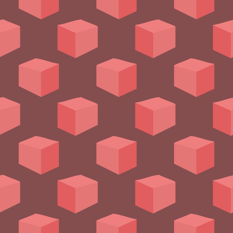 Red cubes,seamless pattern on brown background. vector