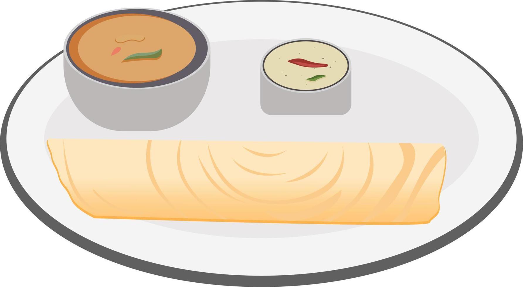 Delicious dosa,illustration, vector on white background.