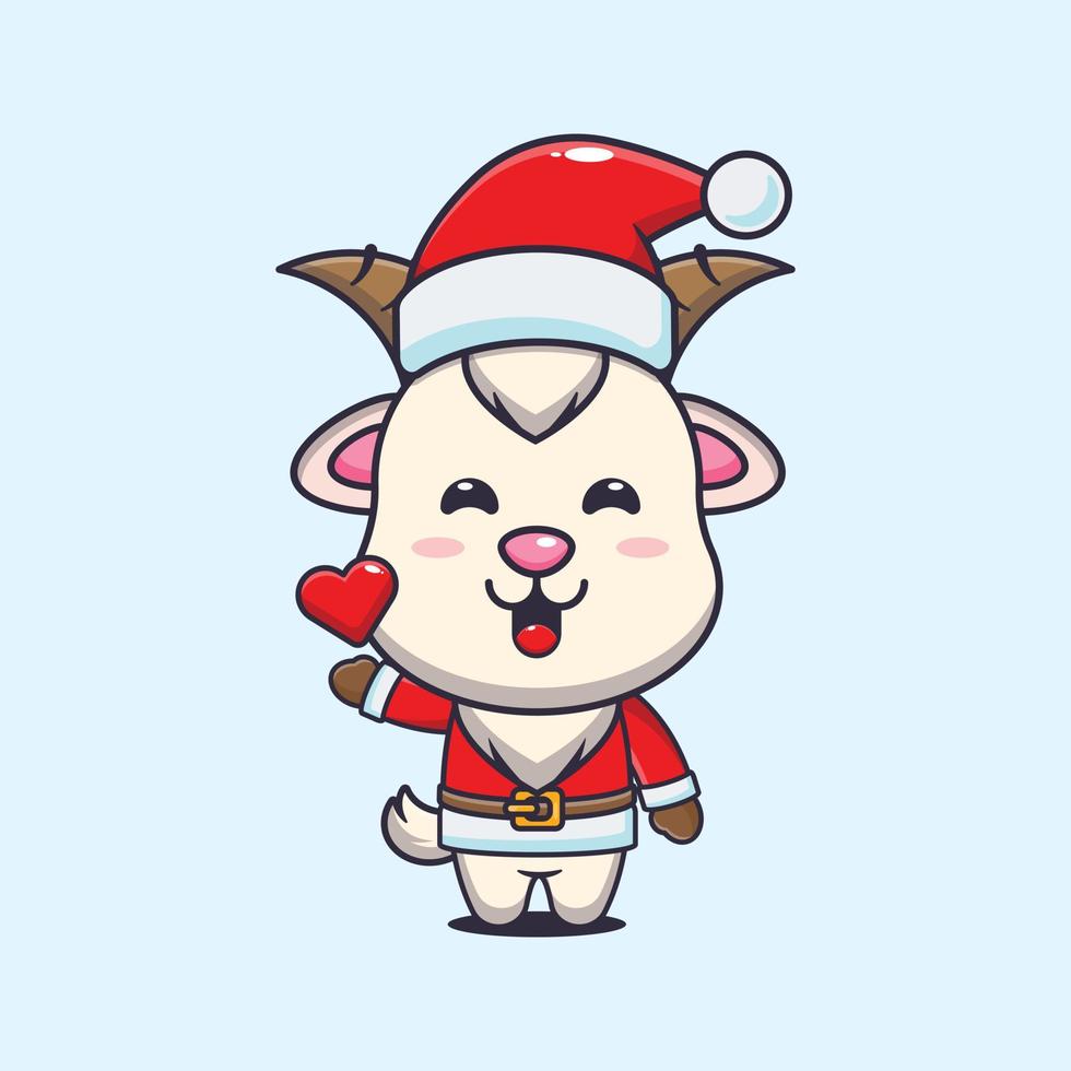 Cute goat wearing santa costume. Cute christmas cartoon illustration. vector