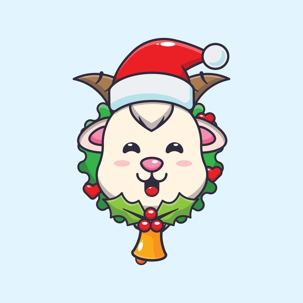 linda cabra en el día de navidad. linda ilustración de dibujos animados de navidad. vector