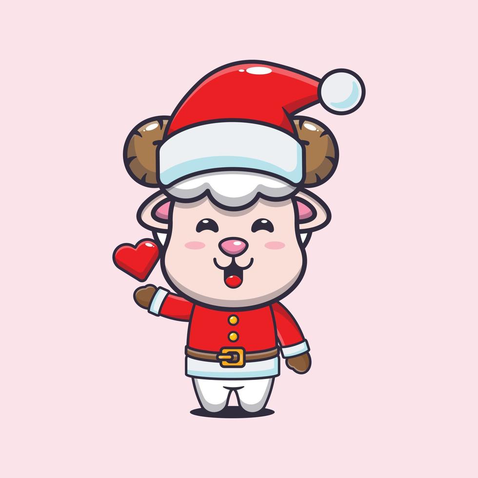 Cute sheep wearing santa costume. Cute christmas cartoon illustration. vector