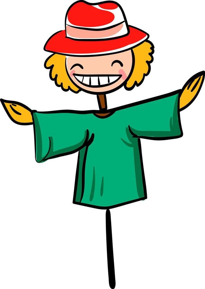 Scarecrow with green shirt, illustration, vector on white background
