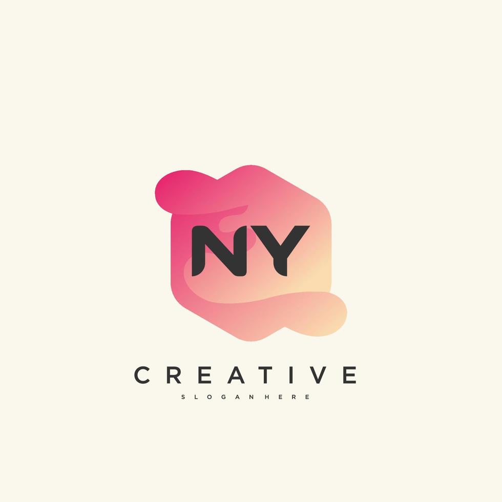 Elementos de plantilla de diseño de icono de logotipo de letra inicial ny con arte colorido de onda vector