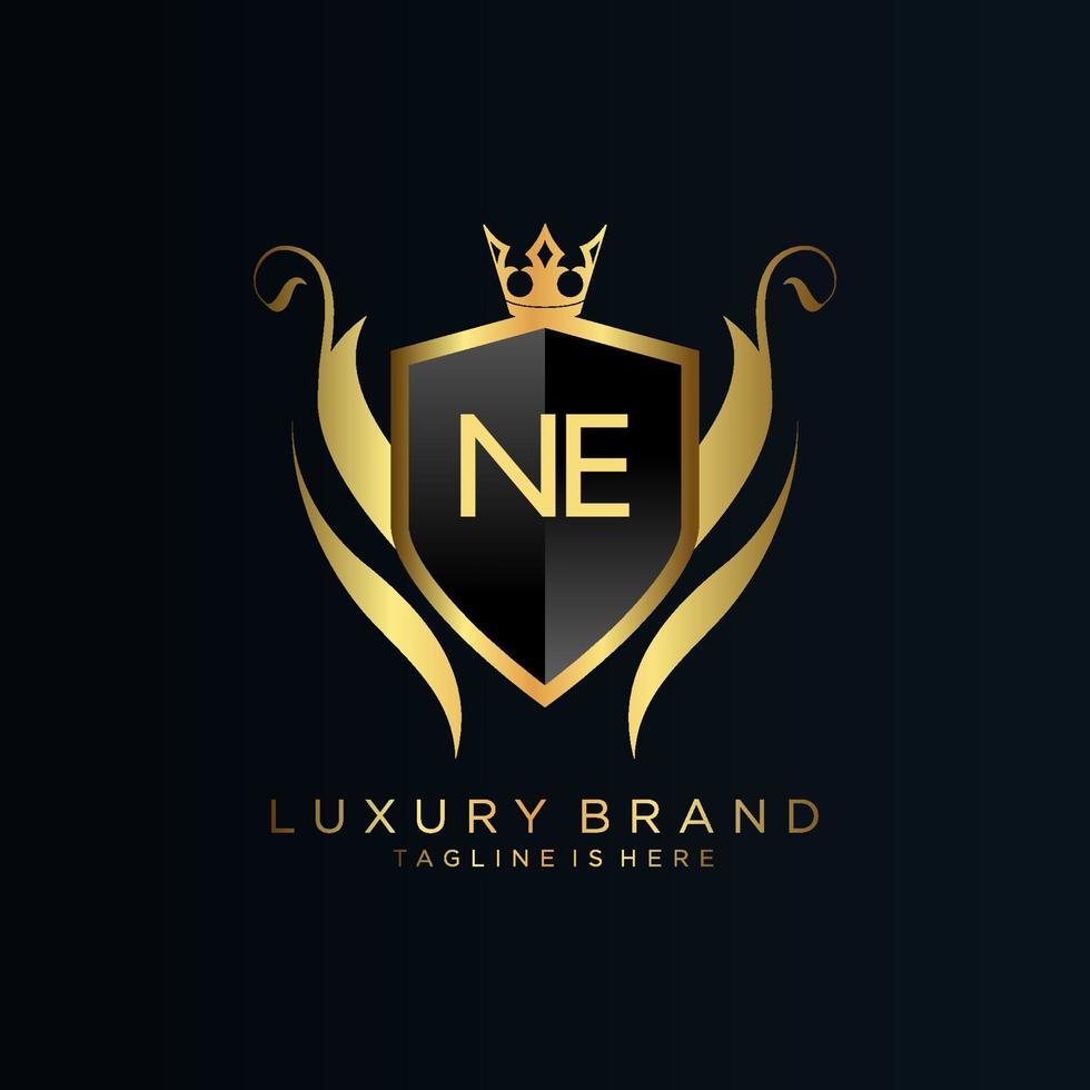 NE Letter Initial with Royal Template.elegant with crown logo vector, Creative Lettering Logo Vector Illustration.