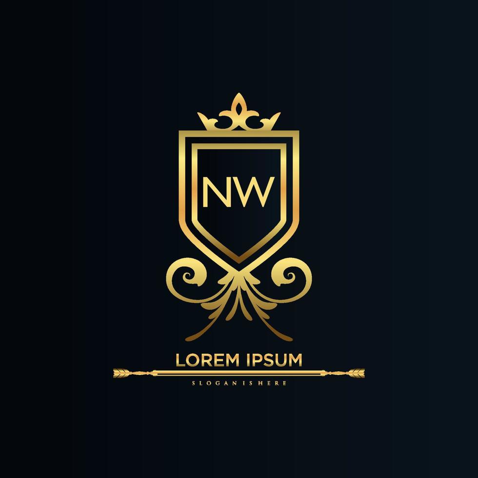 NW Letter Initial with Royal Template.elegant with crown logo vector, Creative Lettering Logo Vector Illustration.