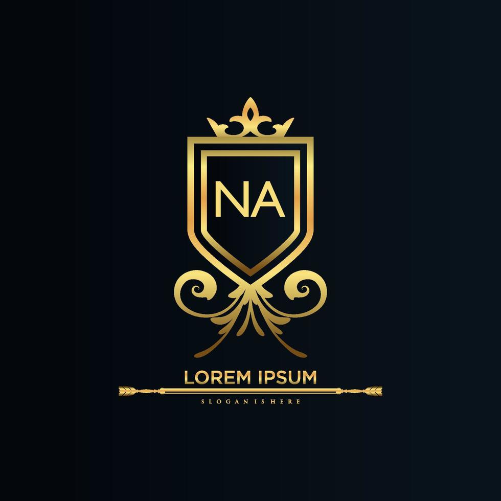 na letra inicial con plantilla real.elegante con vector de logotipo de corona, ilustración de vector de logotipo de letras creativas.